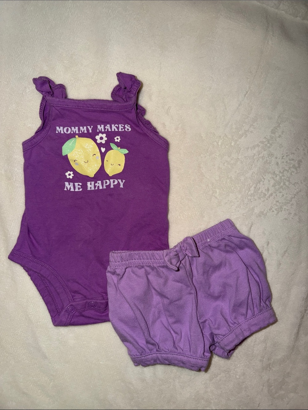 Purple Lemon Graphic Tank Bodysuit & Light Purple Shorts Set